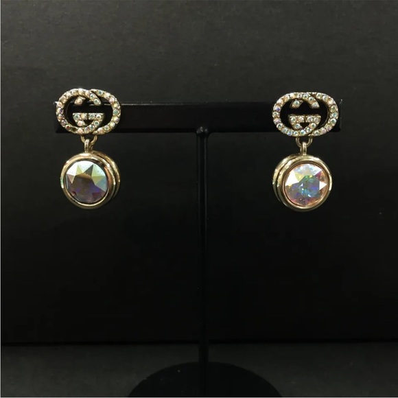 GUCCI Interlocking GG Rhinestone Earrings - Picture 1 of 8